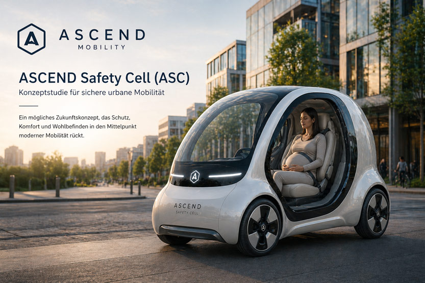 ASCEND Safety Cell Konzeptfahrzeug in moderner Stadt